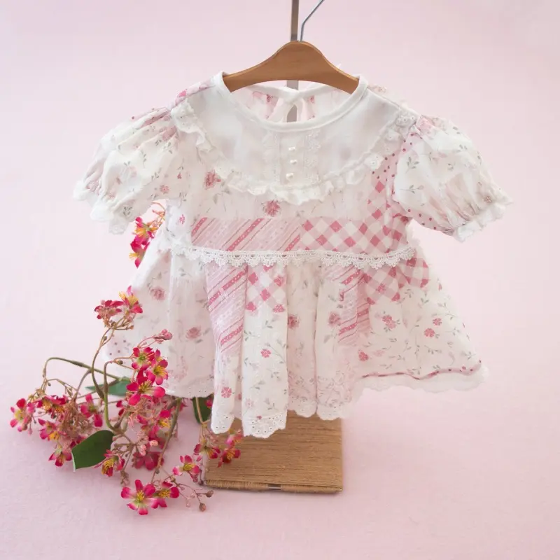 Baby Girl Summer Floral Print Dress Hat Set - Photography Props - Image 2